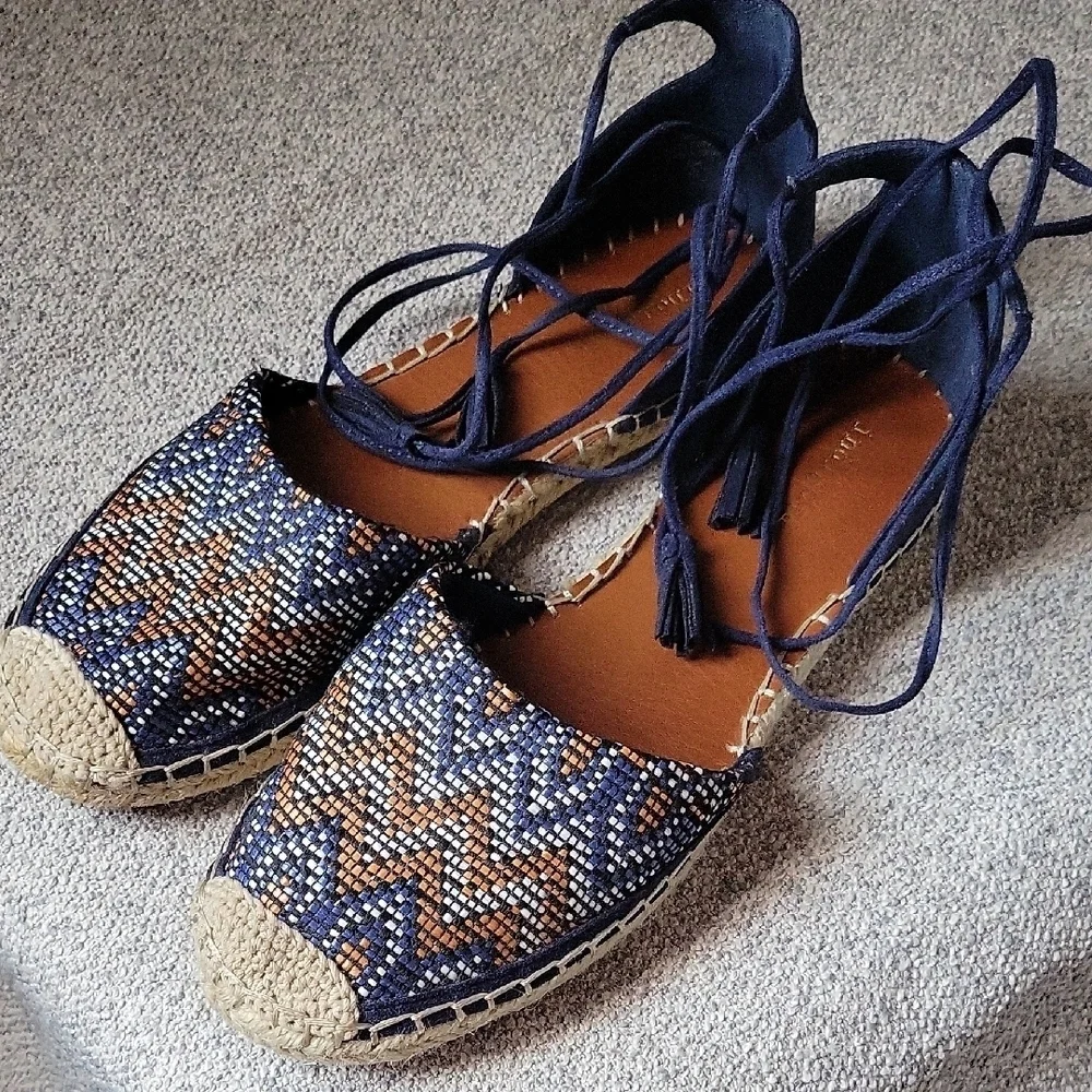 Indigo Blue Tan Espadrilles  Shoes  Boho  Size 8.5